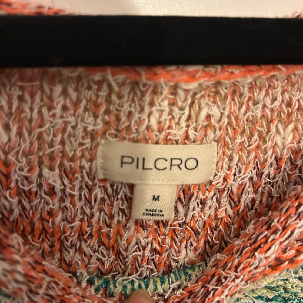 Pilcro Multicolor Striped Scoop Neck Sweater - Coral, Teal, Yellow, Cream - Picture 5 of 8